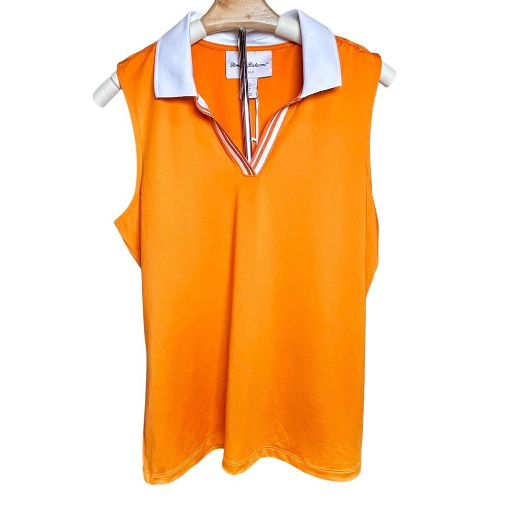 Tommy Bahama GOLF 1/4 Zip Orange Sleeveless Polo White Collar Large